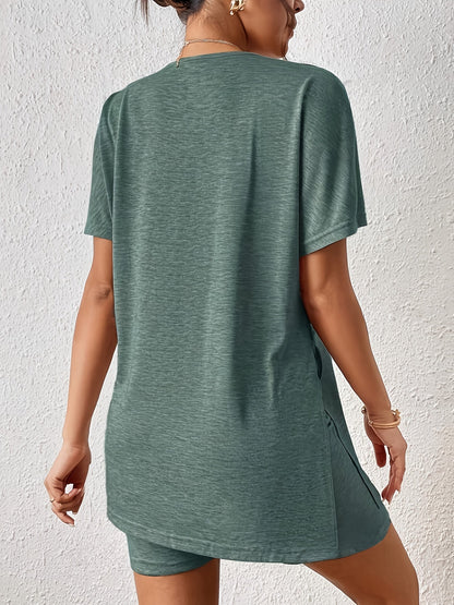 Damset Lounge Wear T-shirt och Shorts med Slits Elegant Stil