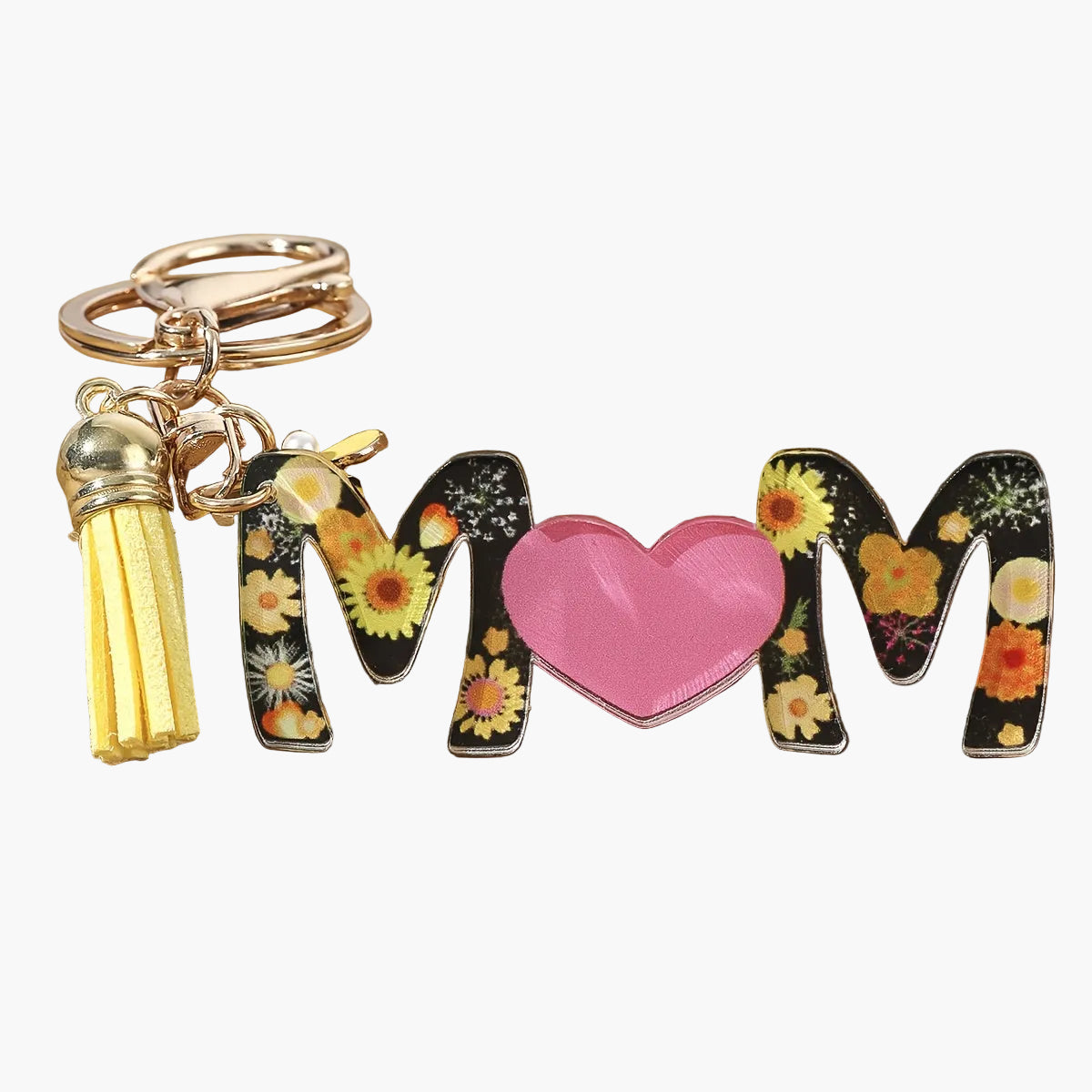 Nyckelring för kvinnor – Blommig MAMMA med hjärta och tofs – Perfekt present till mamma, modeaccessoar