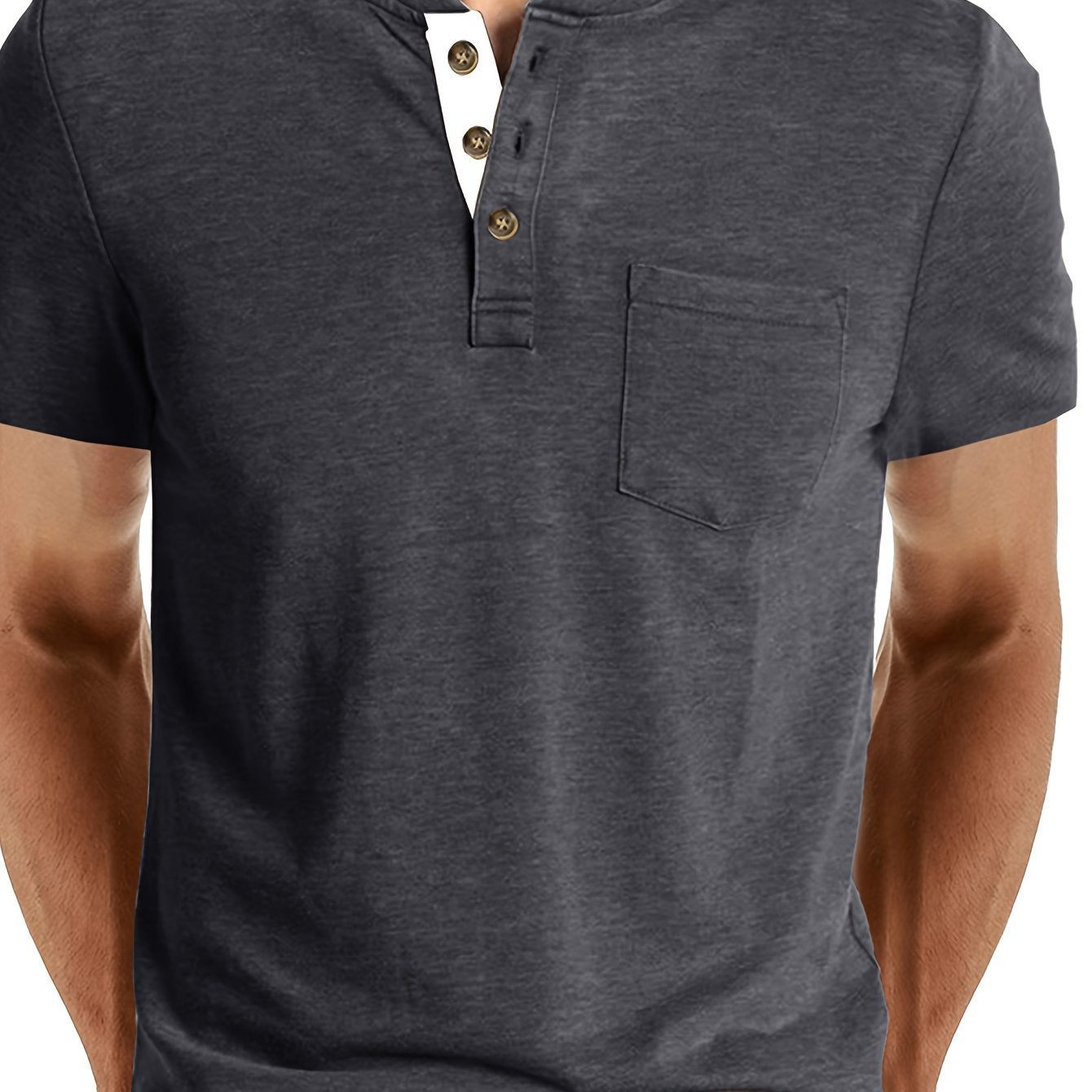 Herr T-shirt med knappslå och bröstficka – Casual stil för vardag och fritid