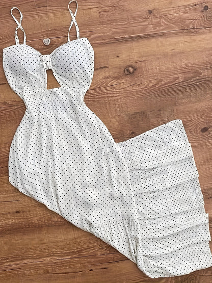 Dam Klänning Maxilång Prickig Elegant Sommarfest Vintage Stil