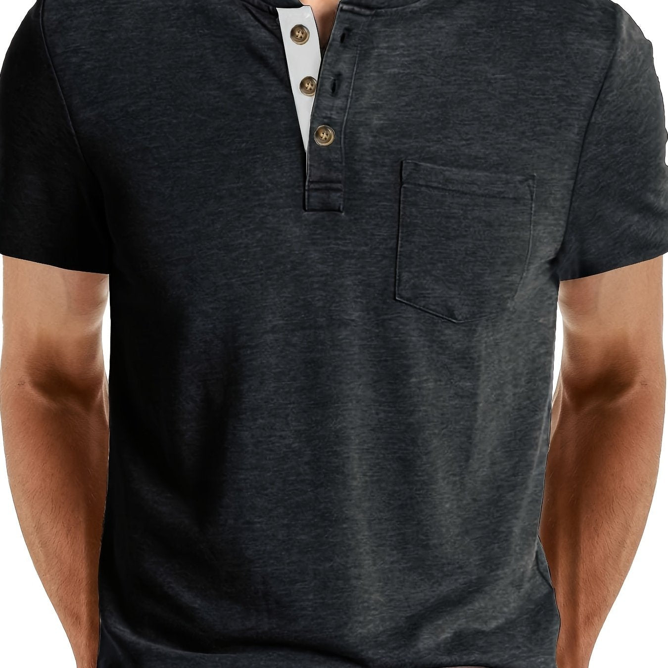 Herr T-shirt med knappslå och bröstficka – Casual stil för vardag och fritid