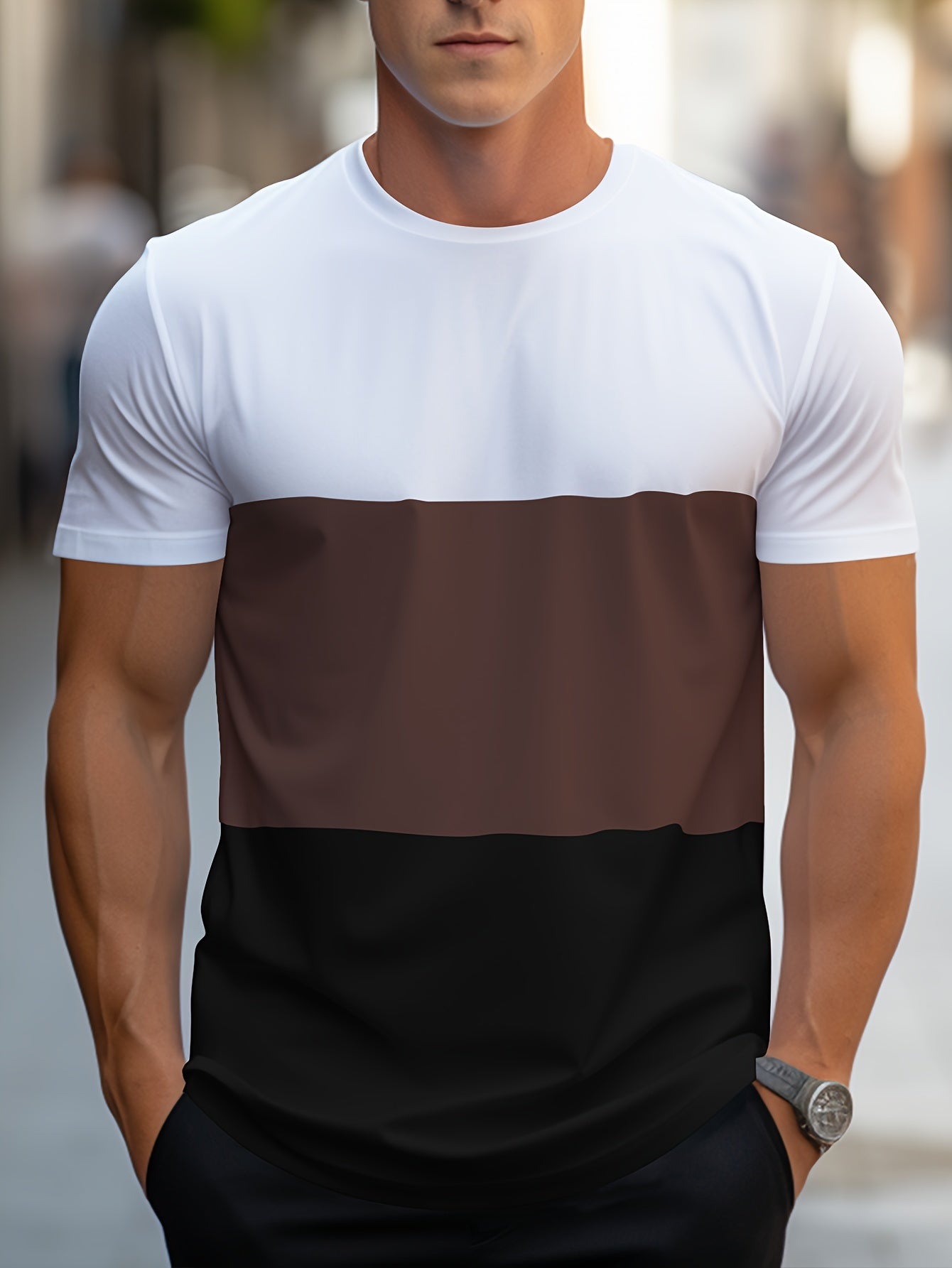 Herr T-shirt med färgblock – Modern och avslappnad stil för vardagsbruk