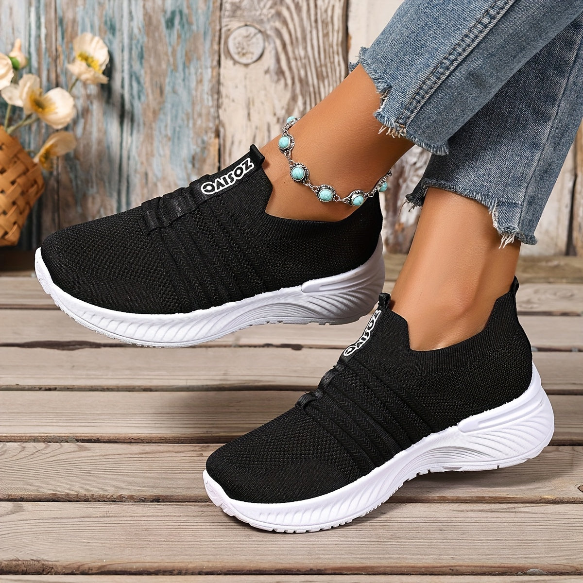Dam Sneakers Slip-on Sportiga Vardagsskor Låg Modell – Trendig Randig Design