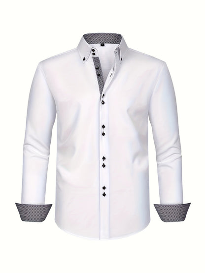 Herrskjorta Elegant Affärslook Långärmad Slim Fit – Perfekt för Kontor och Fest