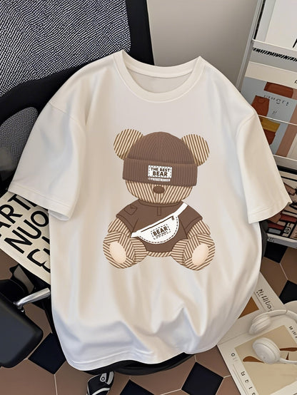 Herr T-shirt Streetwear med Tryck – Trendig Björn Urban Stil Kortärmad Top