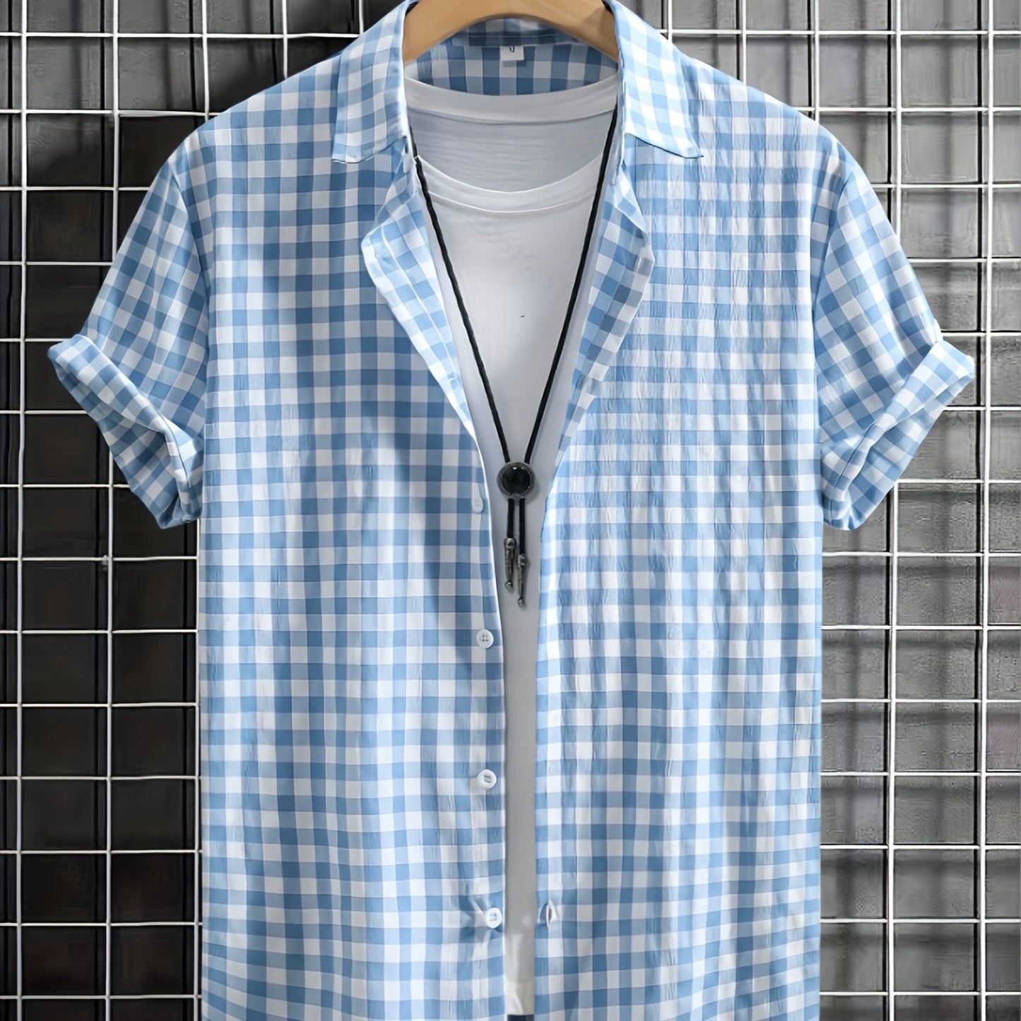 Herr Skjorta Kortärmad Rutig Button-Down för Avslappnad och Modern Stil