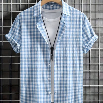 Herr Skjorta Kortärmad Rutig Button-Down för Avslappnad och Modern Stil