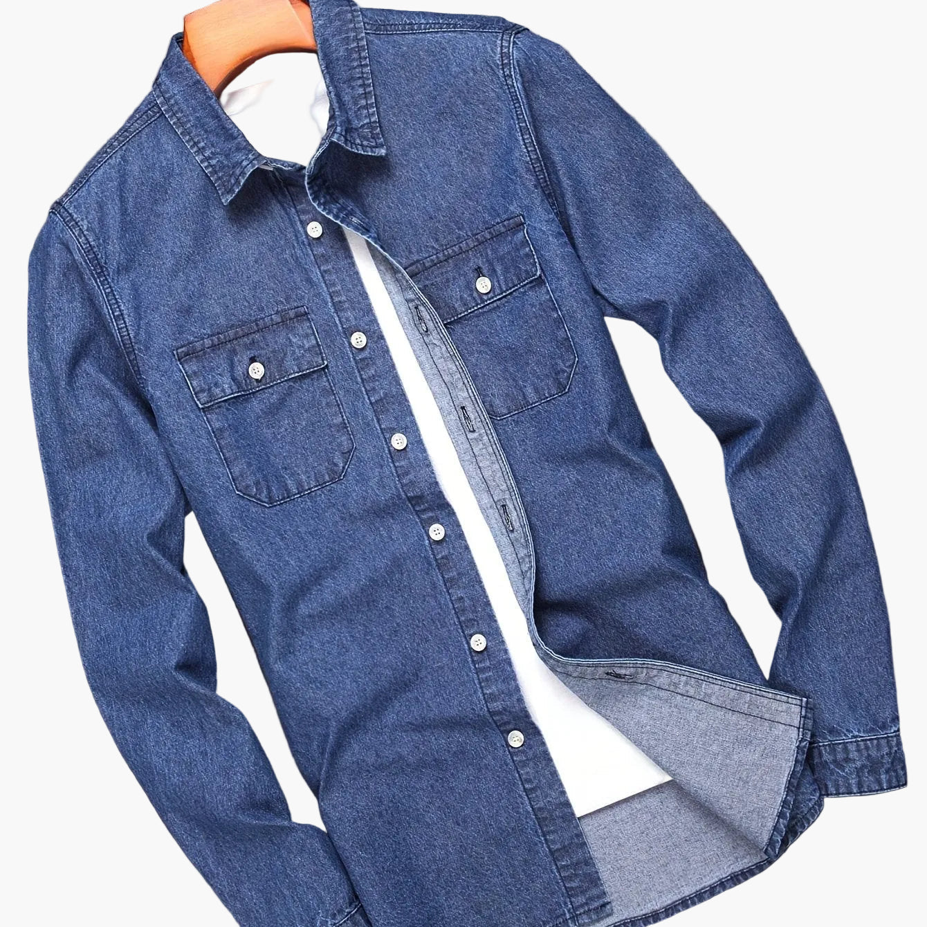 Herrskjorta Jeansstil – Klassisk Ledig Skjorta för Vardagsbruk och Helger
