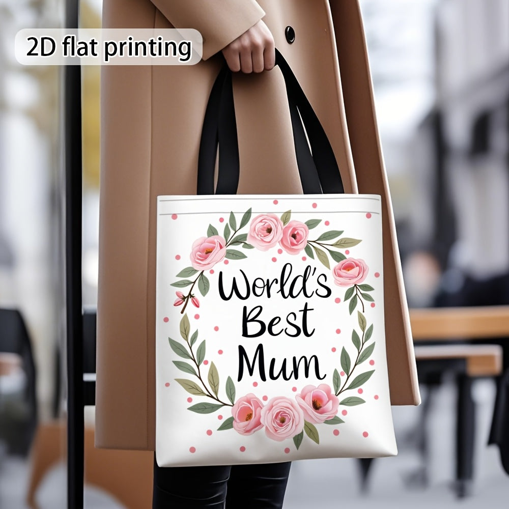 Damernas blommiga presentpåse – World's Best Mum – modern handväska för vardagsbruk och gåva till mamma