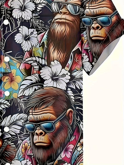 Herr Skjorta Hawaii Stil med Gorillamotiv – Modern Semesterlook, Kortärmad, Fritid