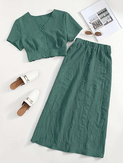 Dam Set Tvådelad Kjol och Kortärmad Crop Top Elegant Vår Sommar