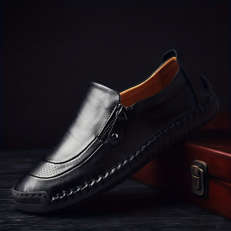 Herr loafers vintage stil slip-on med dragkedja – perfekta för fest och vardag