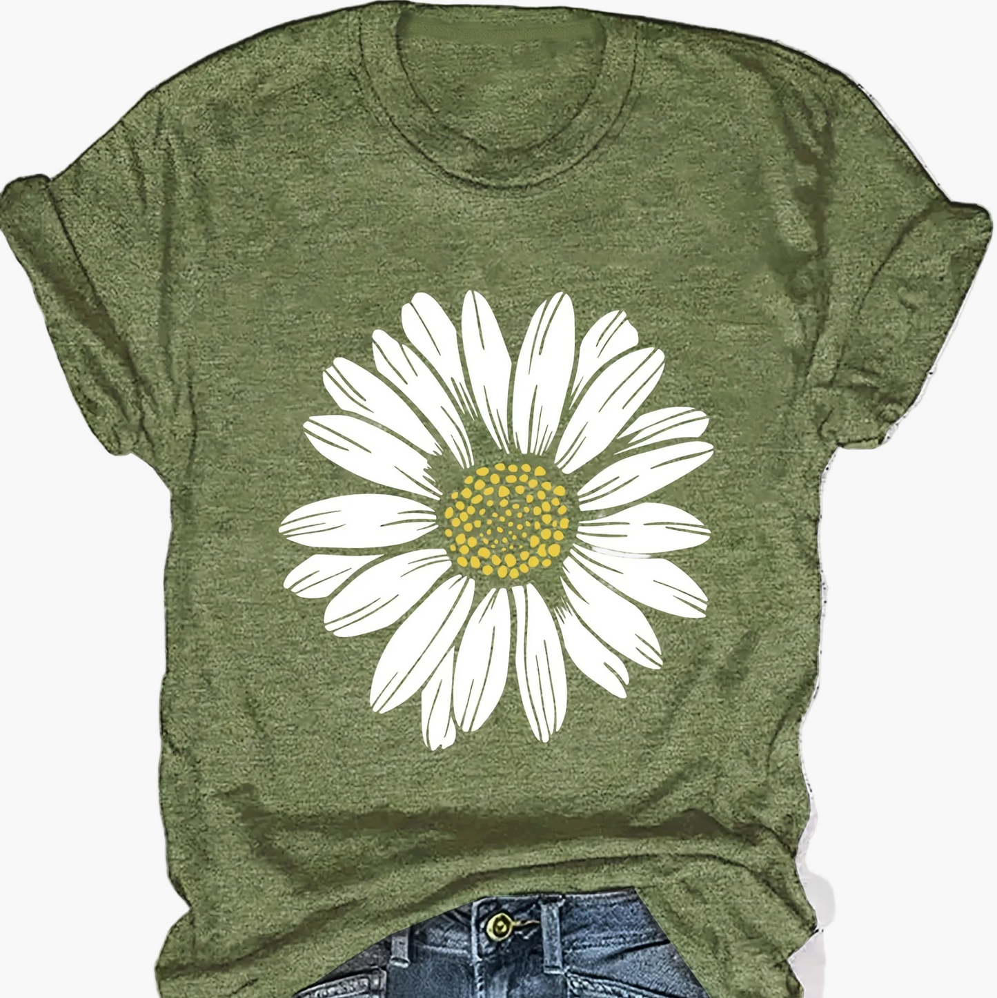 Dam T-shirt med Stor Prästkrageblomma – Avslappnad och Trendig Sommarstil