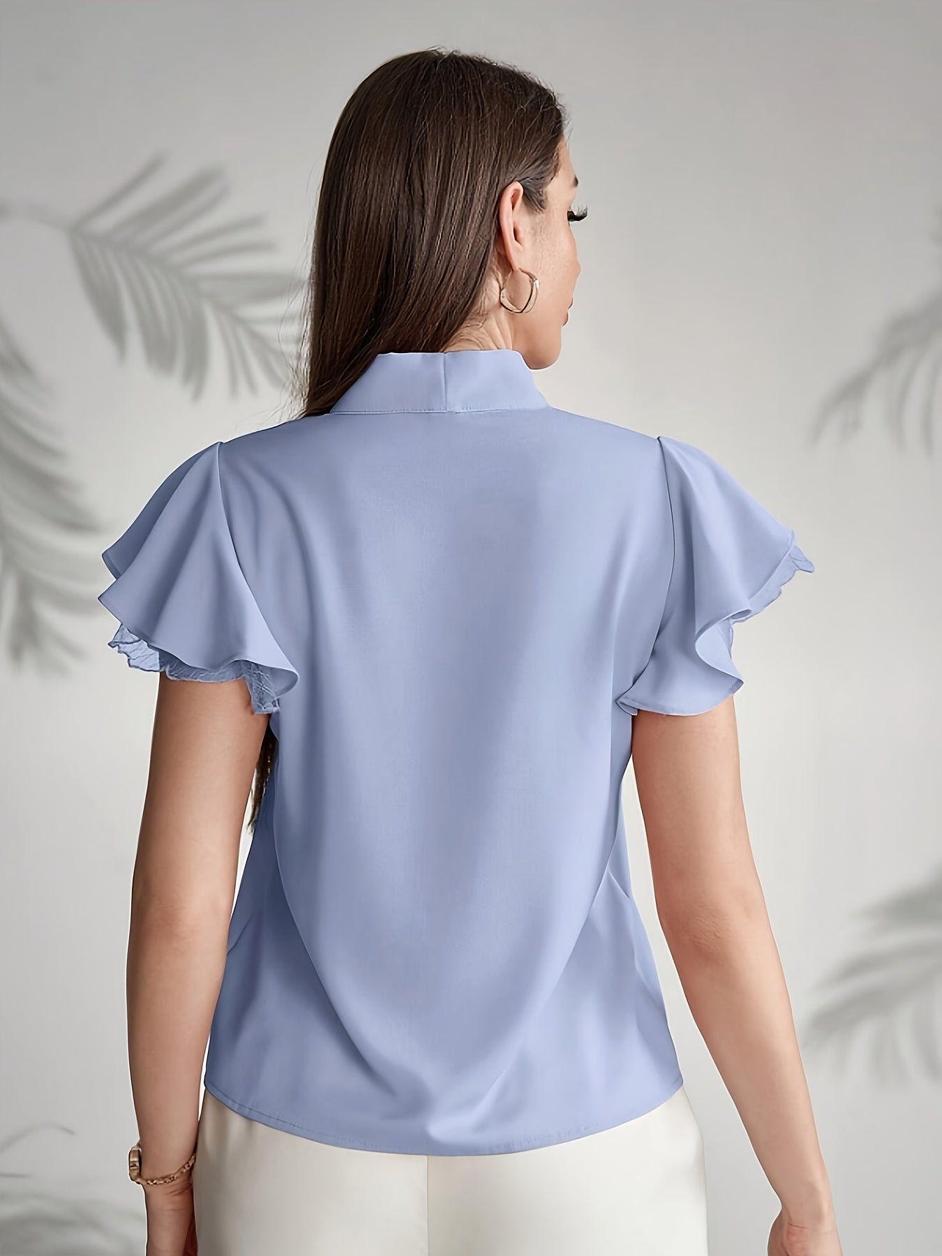 Dam Blus med Fjärilsärm och Rosett – Elegant Kontors- och Sommarstil