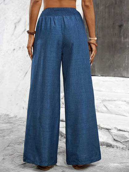 Dam Eleganta Vida Byxor med Smockad Midja för Avslappnad och Stilren Look