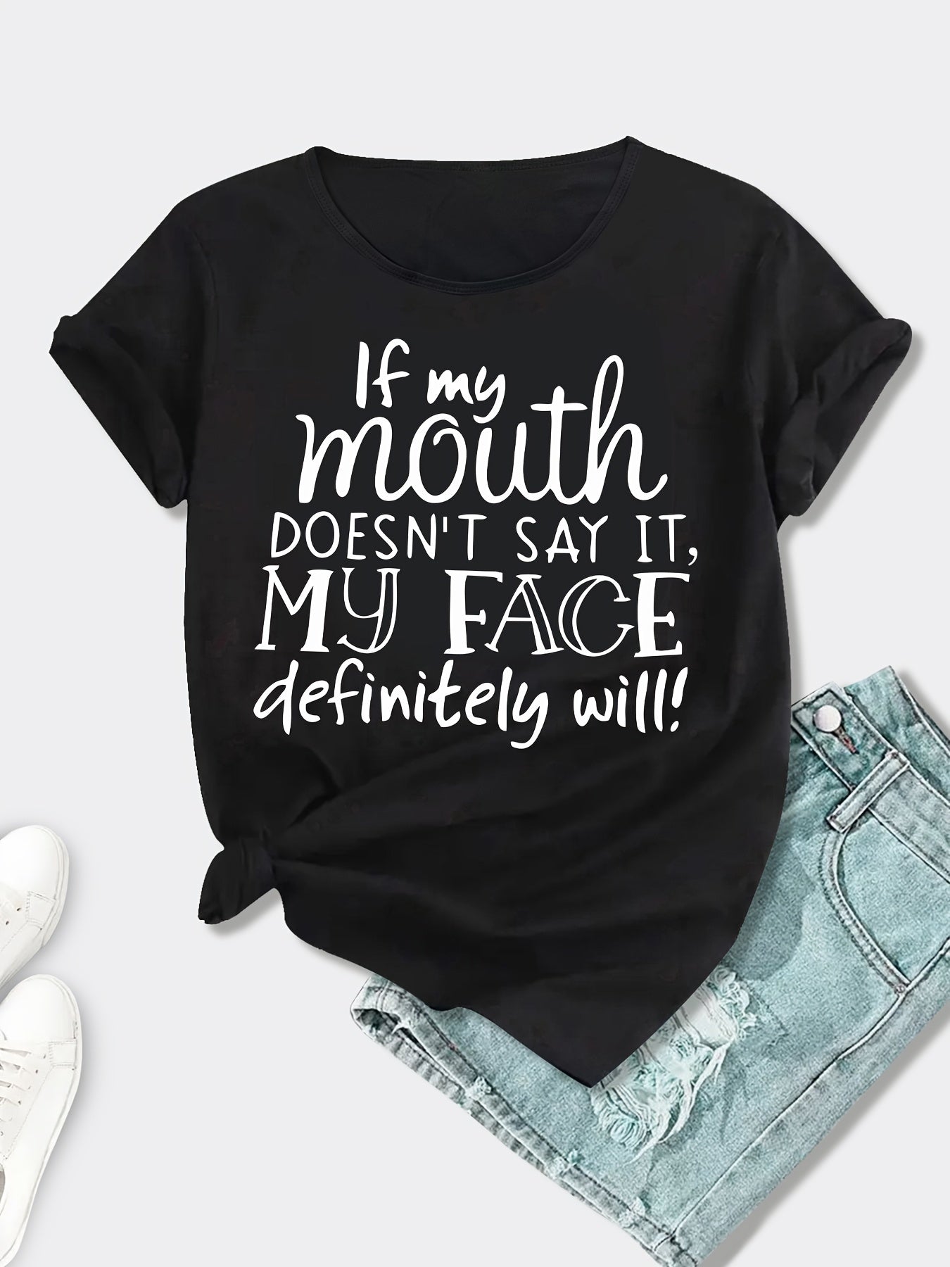 Dam T-shirt med rolig text – Avslappnad vardagsstil – Perfekt för sommar och fritid