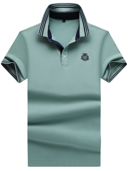 Herr Pikétröja med Sportig Klassikerstil och Broderad Bröstlogotyp – Perfekt för Fritid och Golf