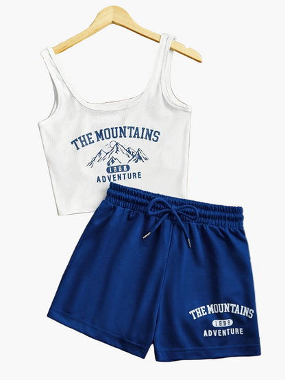 Damenset Sportigt Linne och Shorts – The Mountains Adventure – Fritid & Träning