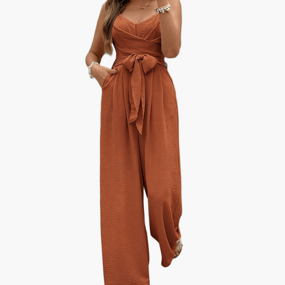 Dam Elegant Jumpsuit med Midjeband och V-ringning för Vår/Sommar – Perfekt för Fester och Semestern