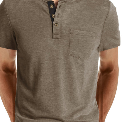 Herr T-shirt med knappslå och bröstficka – Casual stil för vardag och fritid