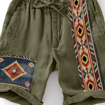 Herrshorts med etnisk och geometrisk design – Trendiga avslappnade shorts för sommar och semester