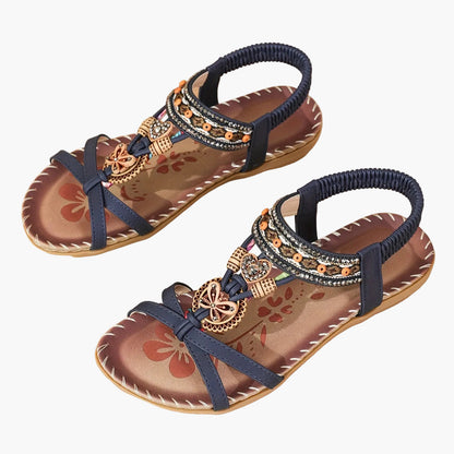 Damsandaler Boho Chic med Dekorativa Remmar och Pärldetaljer – Perfekta för Sommar och Semester