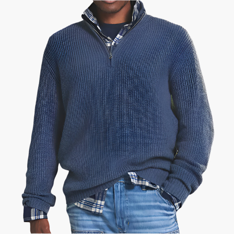 Herrtröja med halv dragkedja – Stickad pullover för business-casual och vardag