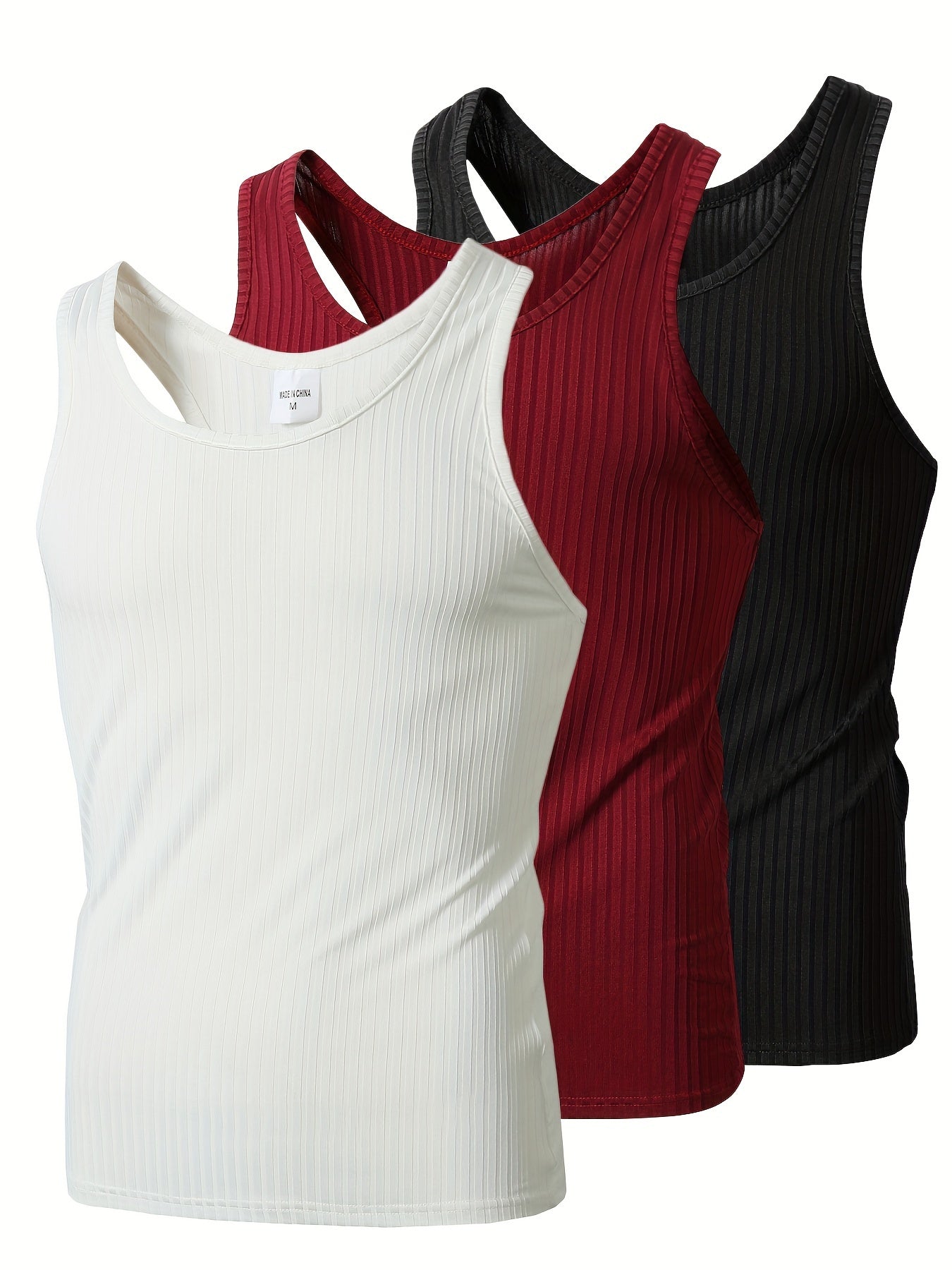 Herrlinne 3-pack Ribbad Sportig Tanktopp för Träning och Vardag