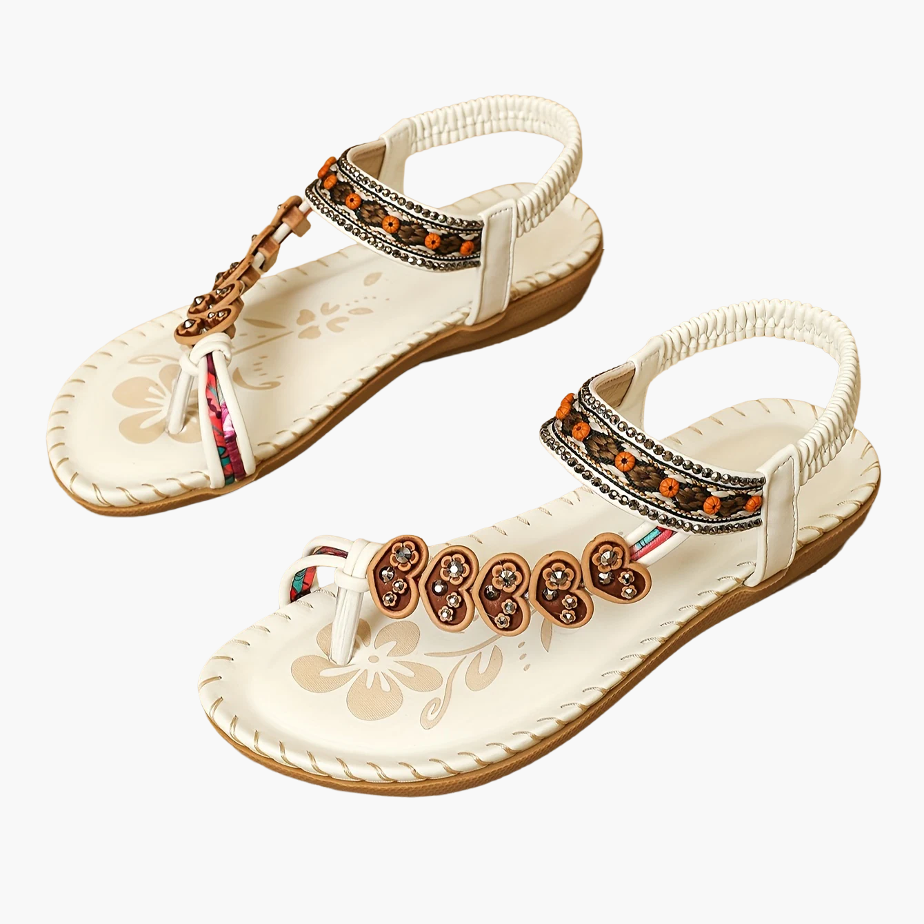 Dam Sandaler Boho Stil Med Dekorativa Pärlor och Blommor – Perfekta för Sommaren