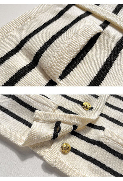Susan – Kort Stickad Cardigan med Randigt Mönster
