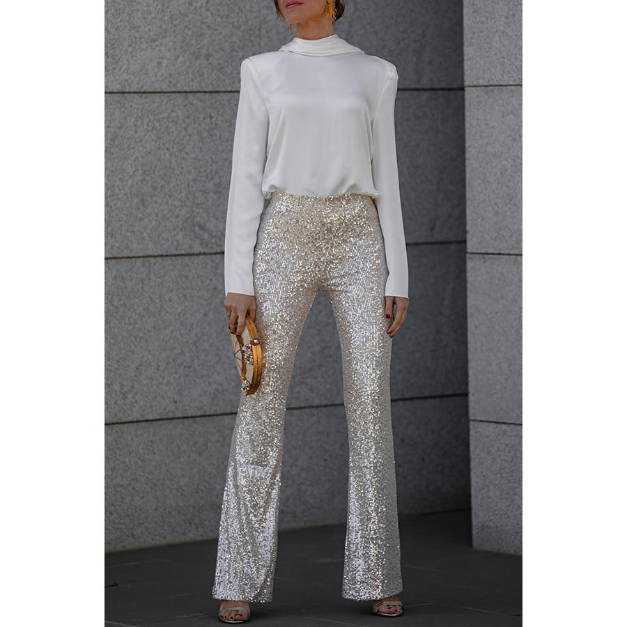 Victoria – Slim Elastic Bell-bottom Pants med paljetter