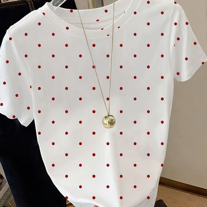 Dam T-shirt med Prickigt Elegant Mönster – Vardagsstil och Bekvämlighet