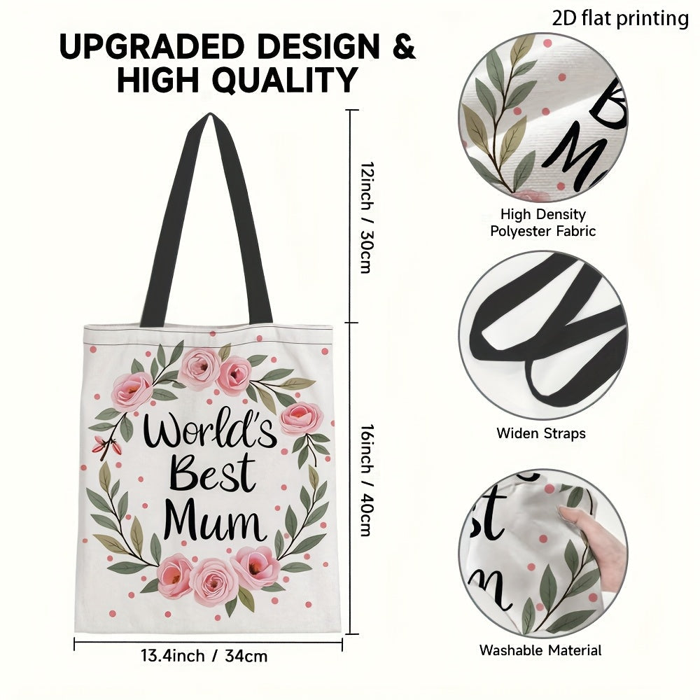 Damernas blommiga presentpåse – World's Best Mum – modern handväska för vardagsbruk och gåva till mamma