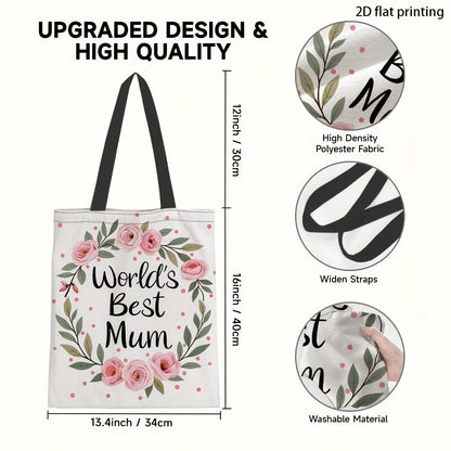 Damernas blommiga presentpåse – World's Best Mum – modern handväska för vardagsbruk och gåva till mamma
