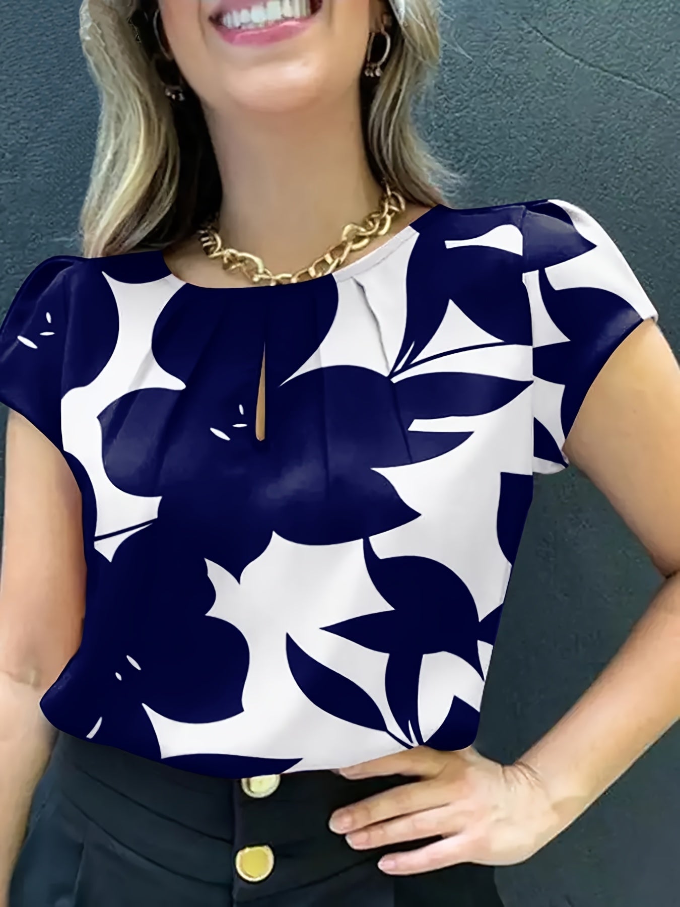 Dam Blus Kortärmad Elegant Kontorsstil Lös Passform
