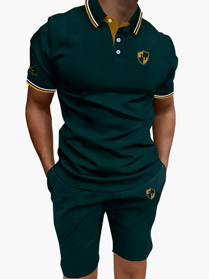 Herr Piké-Set med Shorts – Sportig och Elegant Sommarstil för Män