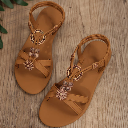 Dam Sandaler – Bohemisk Sommarstil med Dekorativa Remmar och Blomdetaljer – Avslappnat och Bekvämt Val