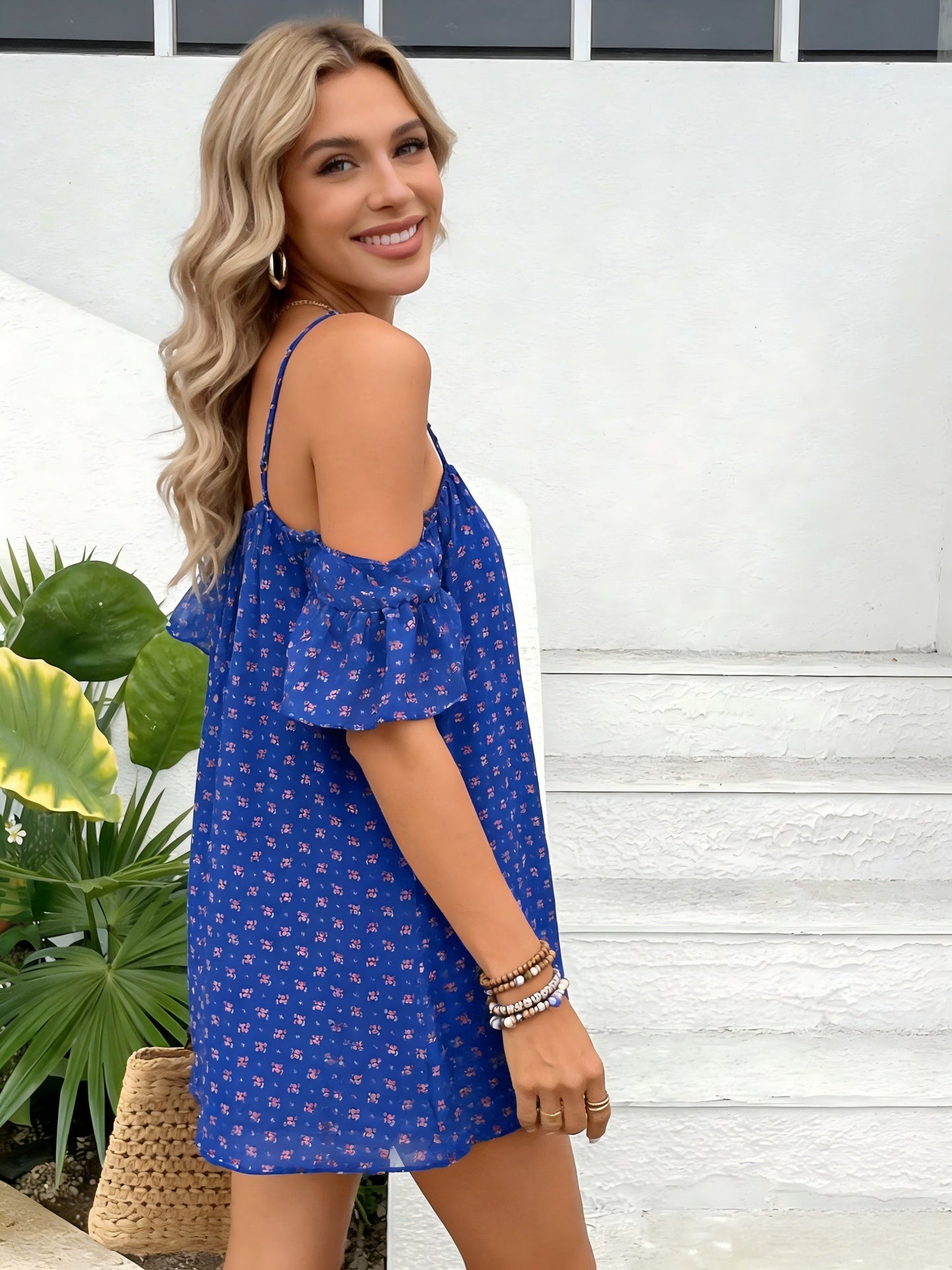 Damklänning Sommarklänning Lös Passform Off Shoulder Blommigt Mönster Casual