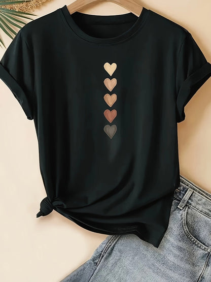 Dam T-shirt med hjärtmotiv och avslappnad passform – Perfekt för vardag och semester