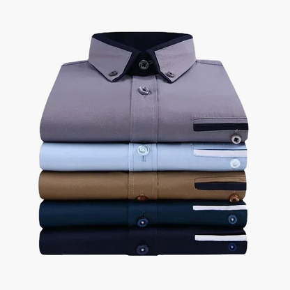 Herrskjorta – Elegant Business Casual Skjorta med Kontrastdetaljer – Perfekt för Kontor och Vardag