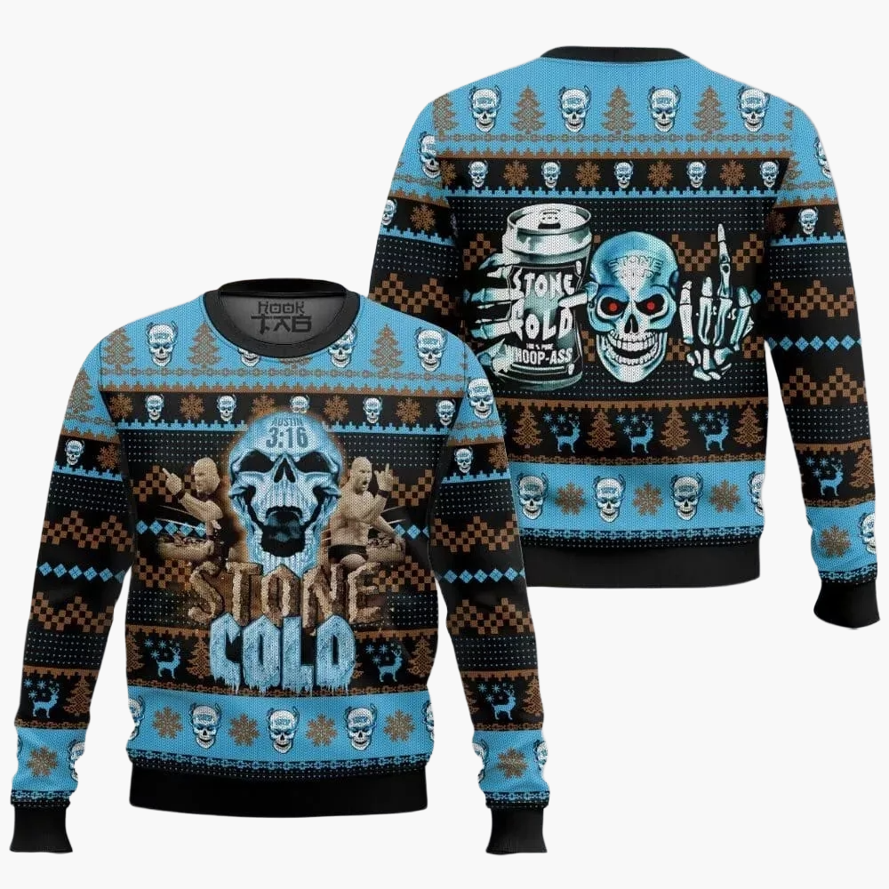 Herrtröja Stone Cold Steve Austin Jultröja Wrestling Motiv – Rolig Stickad Stil
