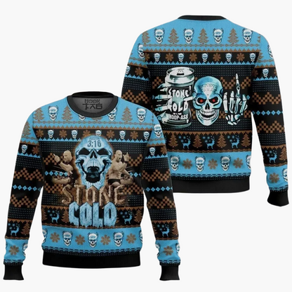 Herrtröja Stone Cold Steve Austin Jultröja Wrestling Motiv – Rolig Stickad Stil