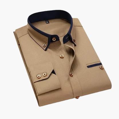 Herrskjorta – Elegant Business Casual Skjorta med Kontrastdetaljer – Perfekt för Kontor och Vardag