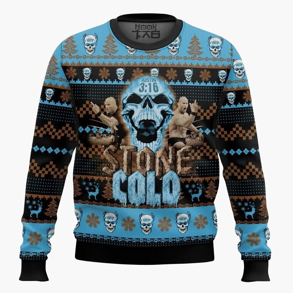 Herrtröja Stone Cold Steve Austin Jultröja Wrestling Motiv – Rolig Stickad Stil