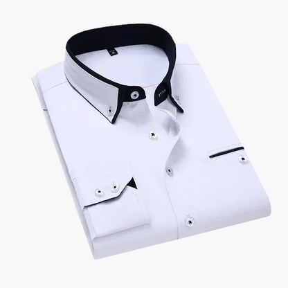 Herrskjorta – Elegant Business Casual Skjorta med Kontrastdetaljer – Perfekt för Kontor och Vardag