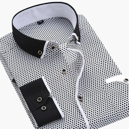 Herr Skjorta Elegant Slim Fit Rutigt Mönster Fest & Kontor