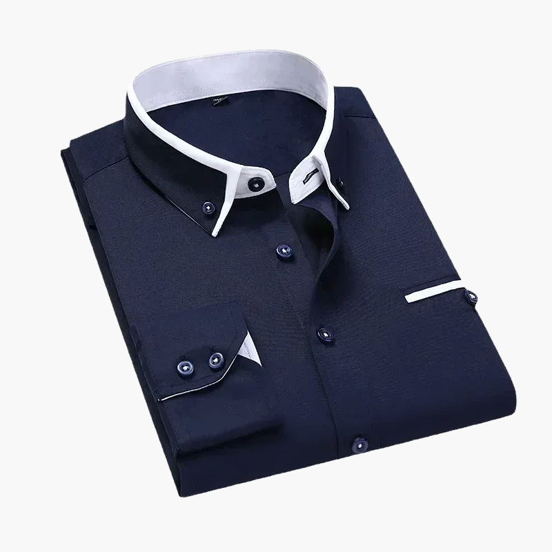 Herrskjorta – Elegant Business Casual Skjorta med Kontrastdetaljer – Perfekt för Kontor och Vardag
