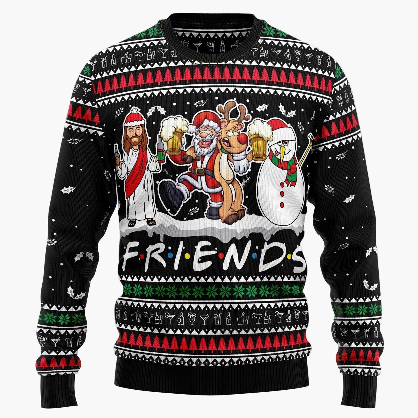 Herr Jultröja med Skräcktema – Rolig Ugly Christmas Sweater med Dödskalle och Tomteluva