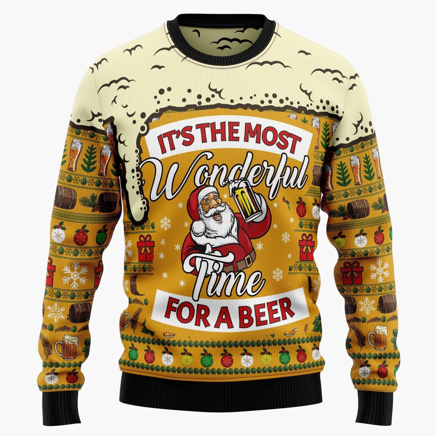 Herr Jultröja med Skräcktema – Rolig Ugly Christmas Sweater med Dödskalle och Tomteluva