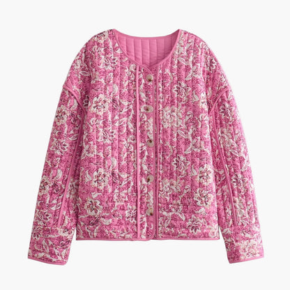 Dam Quiltad Lättviktsjacka med Blommigt Mönster – Elegant Vardagsstil